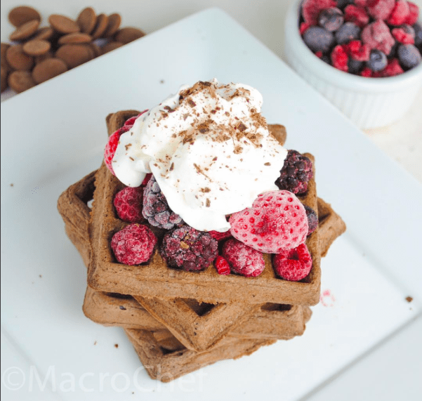Chocolate Protein Waffles Topped with Mixed Berries - Beast Sports Nutrition