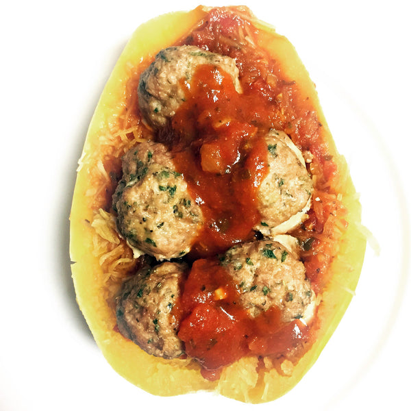 Turkey Meatballs in a Spaghetti Squash Boat Recipe - Beast Sports Nutrition